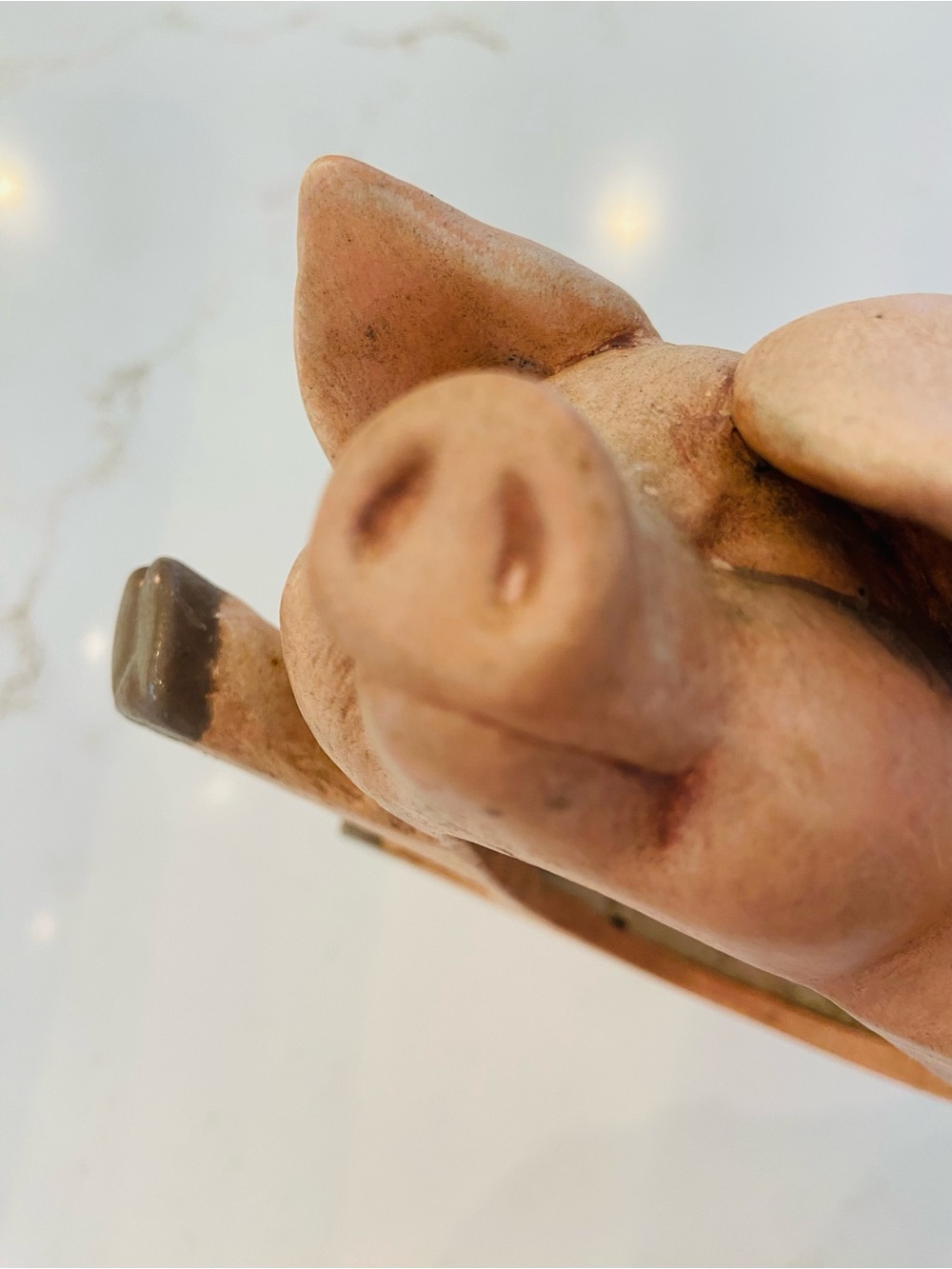Vintage Ceramic  Resting Pig Hand Crafted Decor 7”